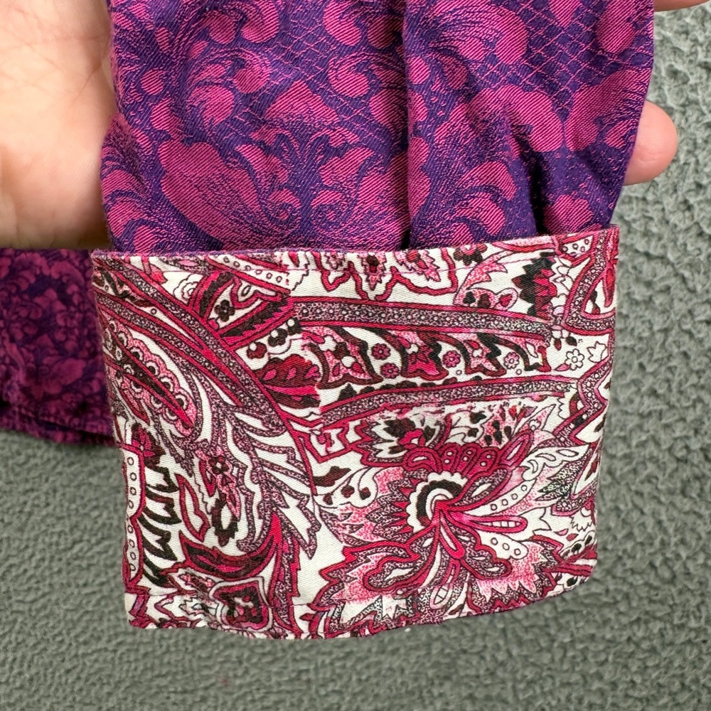 Robert Graham Button Up Shirt Mens Medium Purple Damask Paisley Long Sleeve - Picture 5 of 11